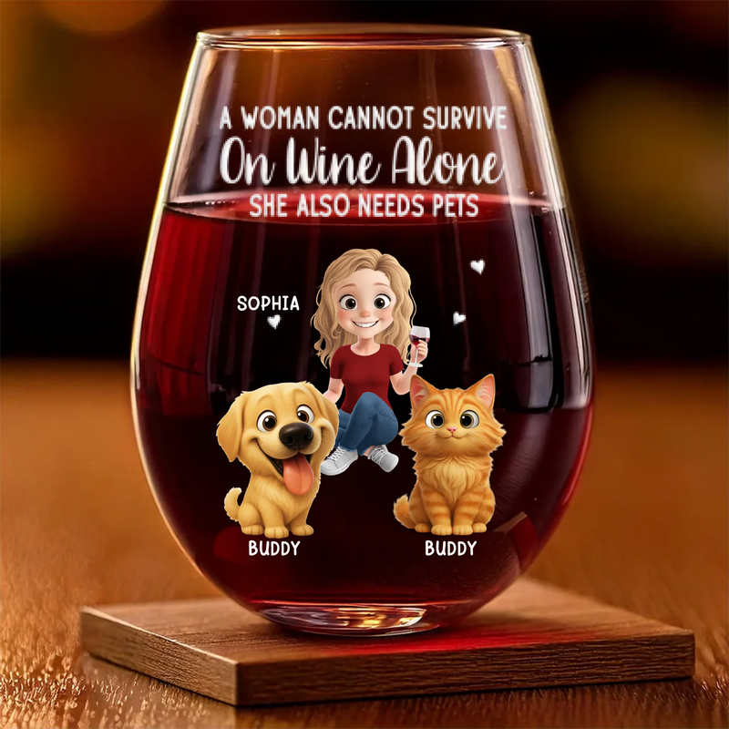 Custom Wine Glass - Personalized Christmas Birthday Gifts For Dog Cat Lovers, Dog Dad And Mom, Cat Owners - Love Is Four Paws