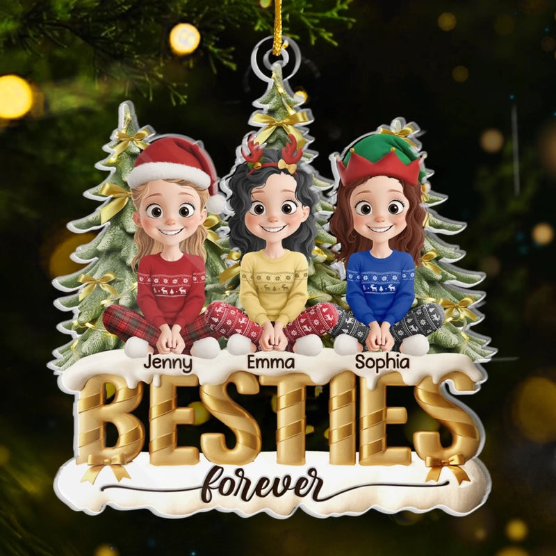 Custom Acrylic Ornament - Personalized Best Friend Christmas Birthday Gifts For Women, Besties, Sisters, BFF - Laughing Through Every Season