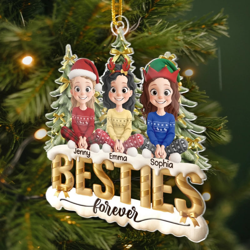 Custom Acrylic Ornament - Personalized Best Friend Christmas Birthday Gifts For Women, Besties, Sisters, BFF - Laughing Through Every Season