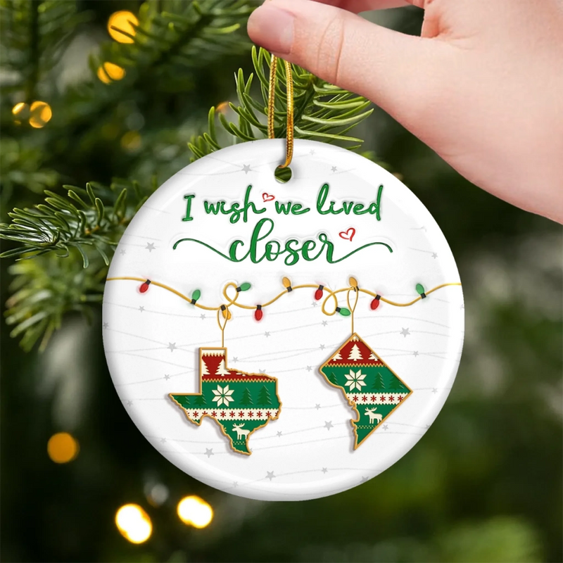 Custom Long Distance Ceramic Ornament - Personalized Best Friend Christmas Birthday Gifts For Women, Besties, Sisters, BFF - Far But Never Apart