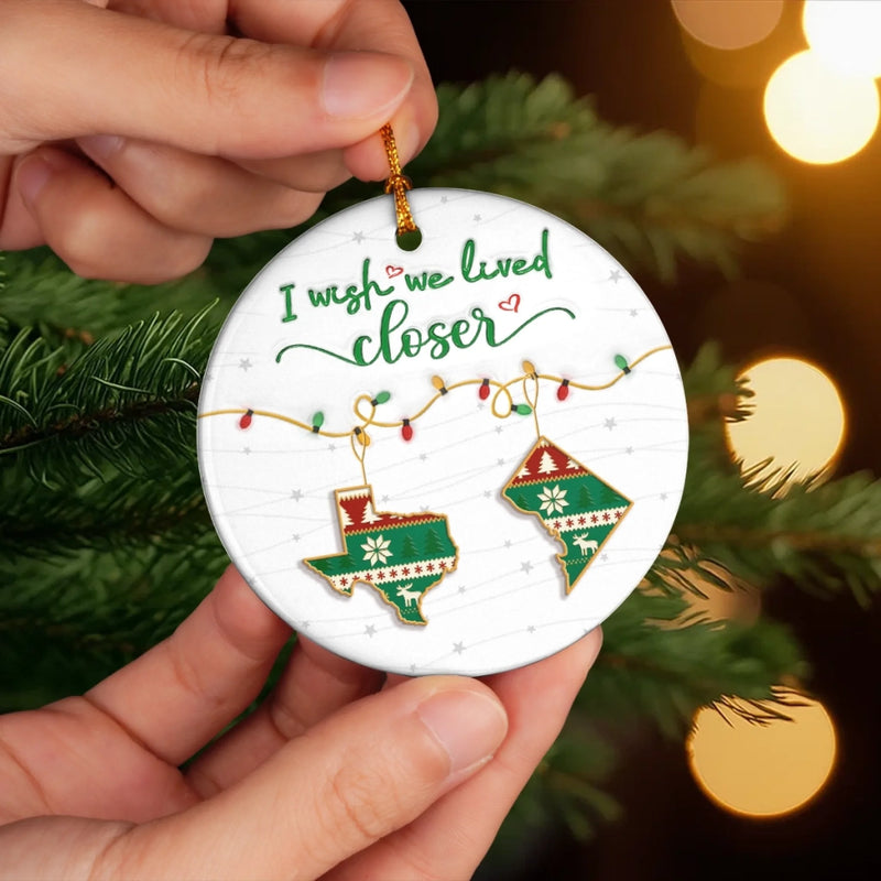 Custom Long Distance Ceramic Ornament - Personalized Best Friend Christmas Birthday Gifts For Women, Besties, Sisters, BFF - Far But Never Apart