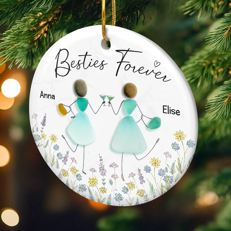 Custom Sea Glass Ceramic Ornament - Personalized Best Friend Birthday Gifts For Women, Besties, Sisters, BFF - Treasures Of The Heart