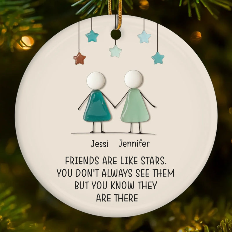 Custom Sea Glass Ceramic Ornament - Personalized Best Friend Christmas Birthday Gifts For Women, Besties, Sisters, BFF, Beach Lovers - Smoothed By Time Together