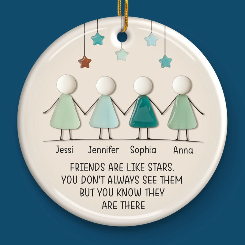 Custom Sea Glass Ceramic Ornament - Personalized Best Friend Christmas Birthday Gifts For Women, Besties, Sisters, BFF, Beach Lovers - Smoothed By Time Together