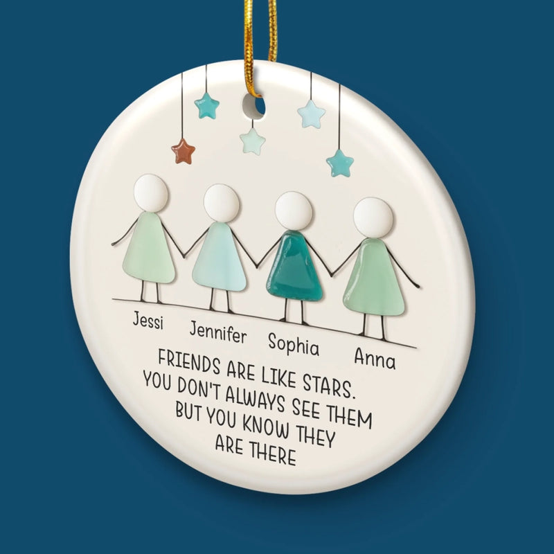 Custom Sea Glass Ceramic Ornament - Personalized Best Friend Christmas Birthday Gifts For Women, Besties, Sisters, BFF, Beach Lovers - Smoothed By Time Together