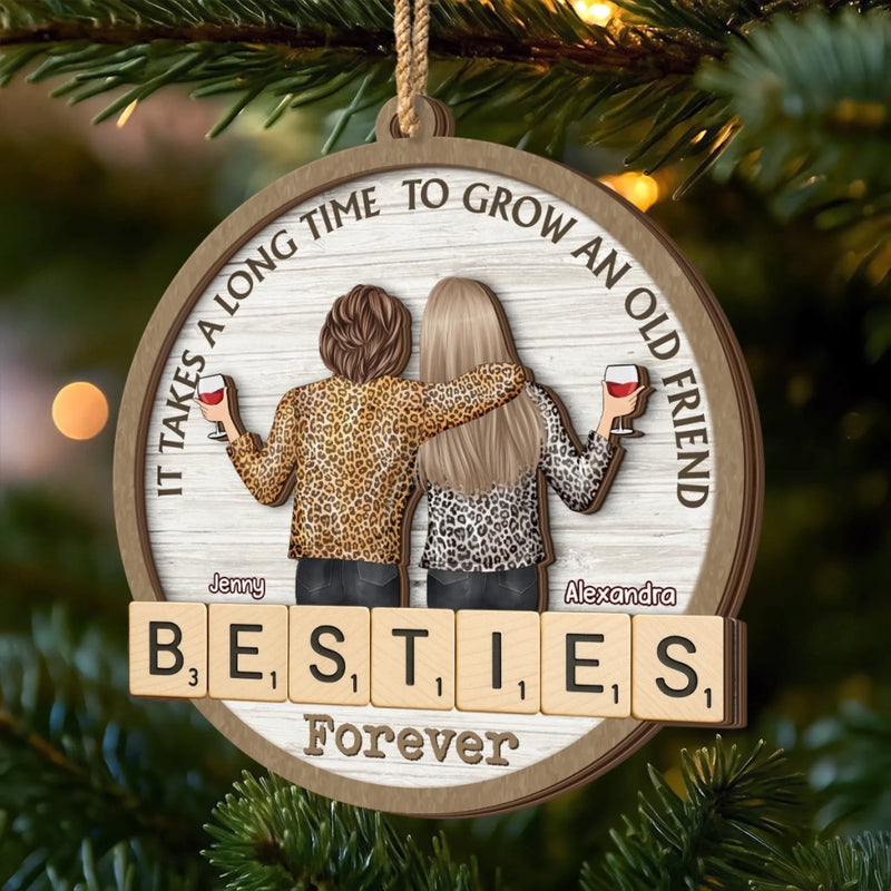Custom Double Layer Wooden Ornament - Personalized Best Friend Christmas Birthday Gifts For Women, Besties, Sisters, BFF - Frosty Days Warm Hearts