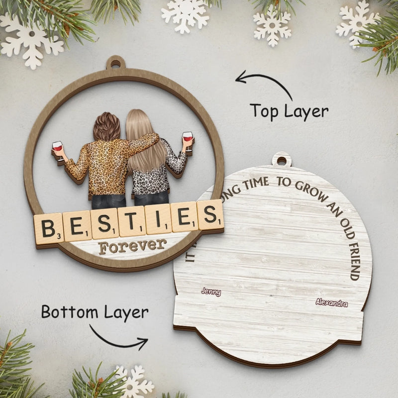 Custom Double Layer Wooden Ornament - Personalized Best Friend Christmas Birthday Gifts For Women, Besties, Sisters, BFF - Frosty Days Warm Hearts