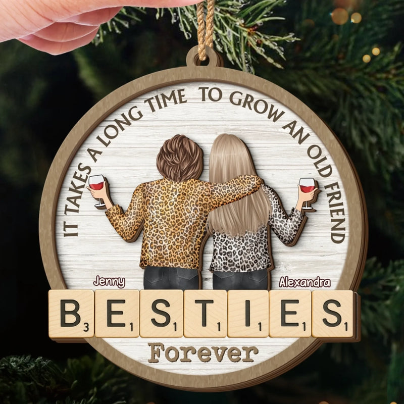 Custom Double Layer Wooden Ornament - Personalized Best Friend Christmas Birthday Gifts For Women, Besties, Sisters, BFF - Frosty Days Warm Hearts