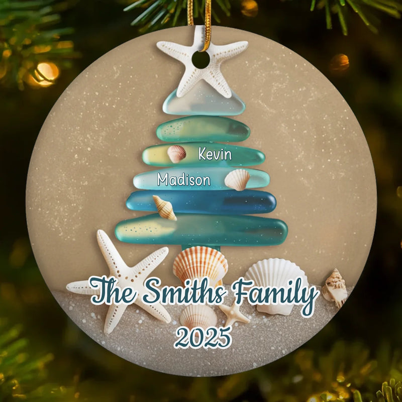 Custom Sea Glass Ceramic Ornament - Personalized Christmas Birthday Gifts For Mom, Dad, Brother, Sister, Kids, Beach Lovers - Seas Hold Our Story