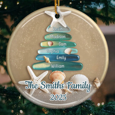 Custom Sea Glass Ceramic Ornament - Personalized Christmas Birthday Gifts For Mom, Dad, Brother, Sister, Kids, Beach Lovers - Seas Hold Our Story