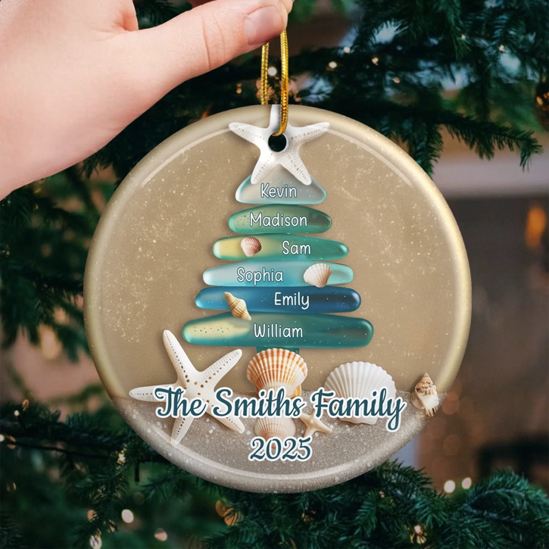 Custom Sea Glass Ceramic Ornament - Personalized Christmas Birthday Gifts For Mom, Dad, Brother, Sister, Kids, Beach Lovers - Seas Hold Our Story