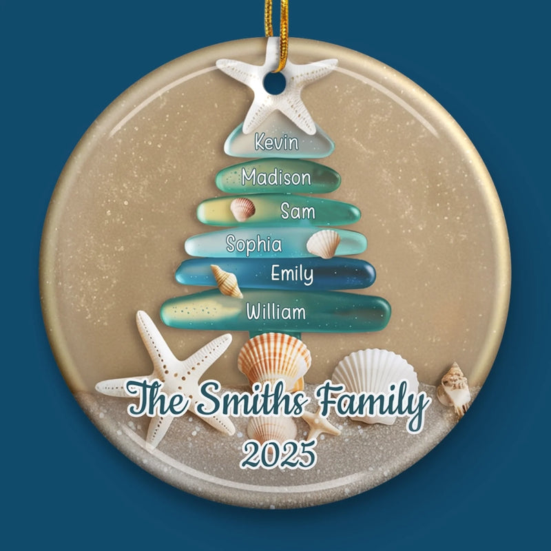 Custom Sea Glass Ceramic Ornament - Personalized Christmas Birthday Gifts For Mom, Dad, Brother, Sister, Kids, Beach Lovers - Seas Hold Our Story