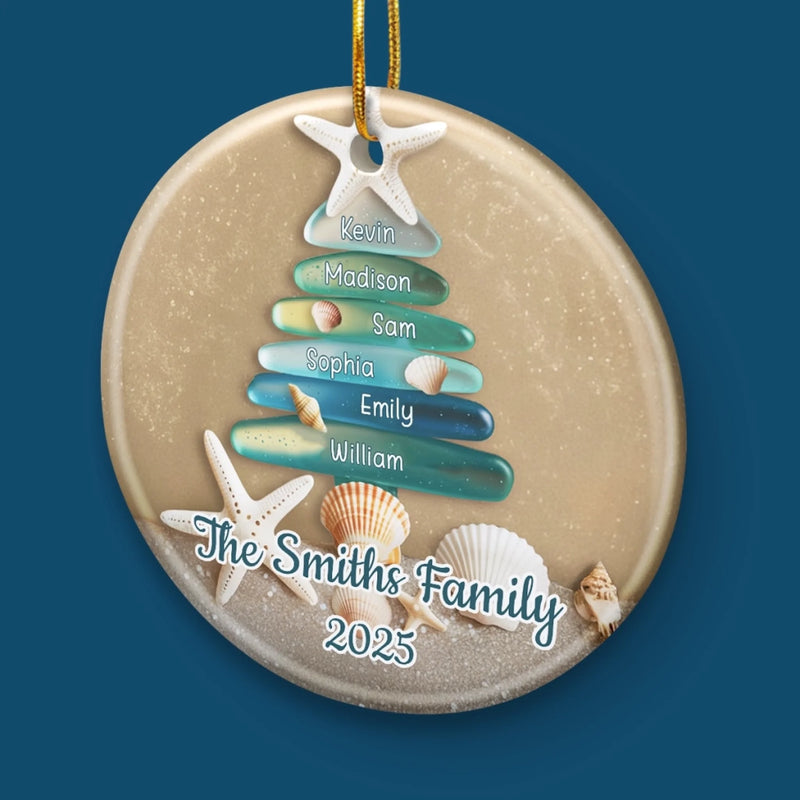 Custom Sea Glass Ceramic Ornament - Personalized Christmas Birthday Gifts For Mom, Dad, Brother, Sister, Kids, Beach Lovers - Seas Hold Our Story