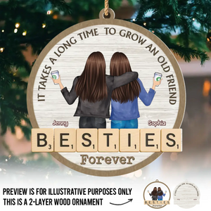 Custom Double Layer Wooden Ornament - Personalized Best Friend Christmas Birthday Gifts For Women, Besties, Sisters, BFF - Frosty Days Warm Hearts
