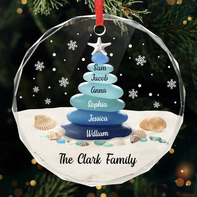 Custom Sea Glass Circle Glass Ornament -   Personalized Christmas Birthday Gifts For Mom, Dad, Brother, Sister, Kids, Beach Lovers - Waves Bring Us Closer