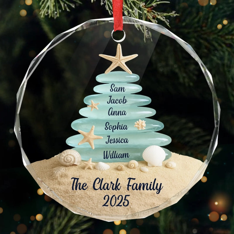 Custom Sea Glass Circle Glass Ornament - Personalized Christmas Birthday Gifts For Mom, Dad, Brother, Sister, Kids, Beach Lovers - Tides Keep Us Close