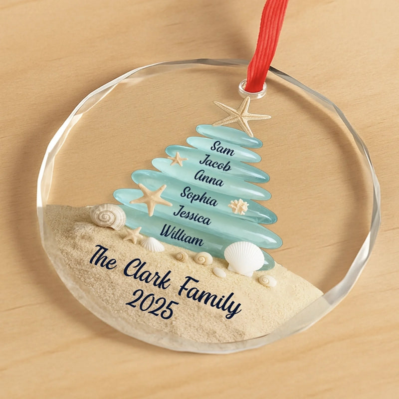 Custom Sea Glass Circle Glass Ornament - Personalized Christmas Birthday Gifts For Mom, Dad, Brother, Sister, Kids, Beach Lovers - Tides Keep Us Close