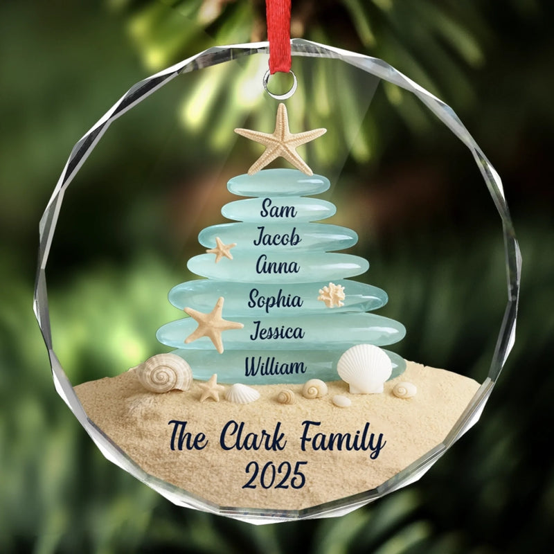 Custom Sea Glass Circle Glass Ornament - Personalized Christmas Birthday Gifts For Mom, Dad, Brother, Sister, Kids, Beach Lovers - Tides Keep Us Close