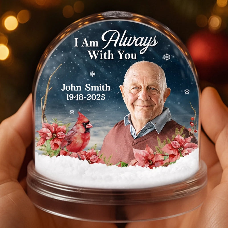 Custom Photo Cardinal Acrylic Snow Globe - Personalized Christmas Memorial Sympathy Gifts For Loss Of Mom, Dad - Always Near Though Worlds Apart