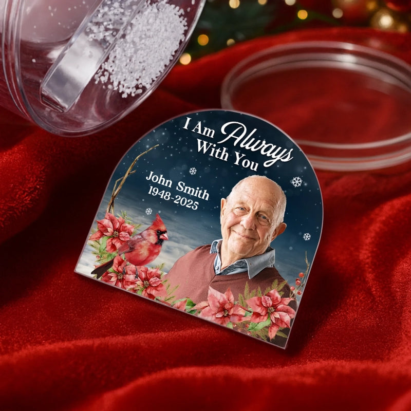 Custom Photo Cardinal Acrylic Snow Globe - Personalized Christmas Memorial Sympathy Gifts For Loss Of Mom, Dad - Always Near Though Worlds Apart
