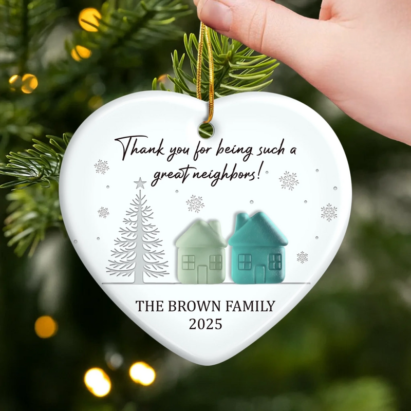 Custom Sea Glass Heart Ceramic Ornament - Personalized Best Friend Christmas Birthday Appreciation Gifts For Friendship, Neighbors, Neighbours, Beach Lovers - Best Neighbor Ever