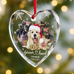 Custom Photo Heart Glass Ornament - Personalized Pet Christmas Memorial Sympathy Gifts For Dogs, Cats - Forever In My Heart Pawprints