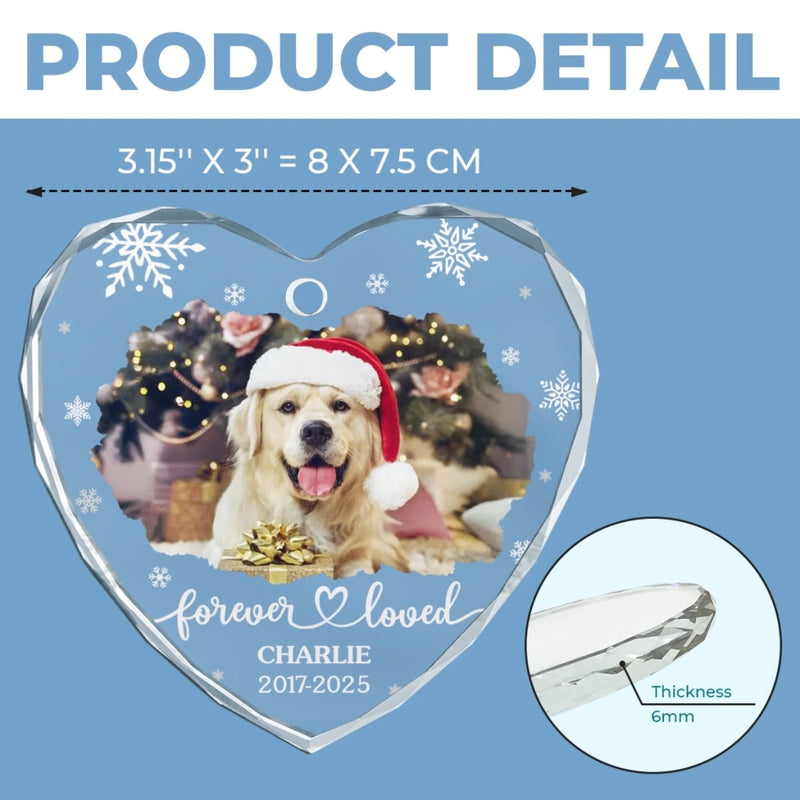 Custom Photo Heart Glass Ornament - Personalized Pet Christmas Memorial Sympathy Gifts For Dogs, Cats - Forever In My Heart Pawprints