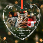 Custom Photo Heart Glass Ornament - Personalized Pet Christmas Memorial Sympathy Gifts For Dogs, Cats - Forever In My Heart Pawprints