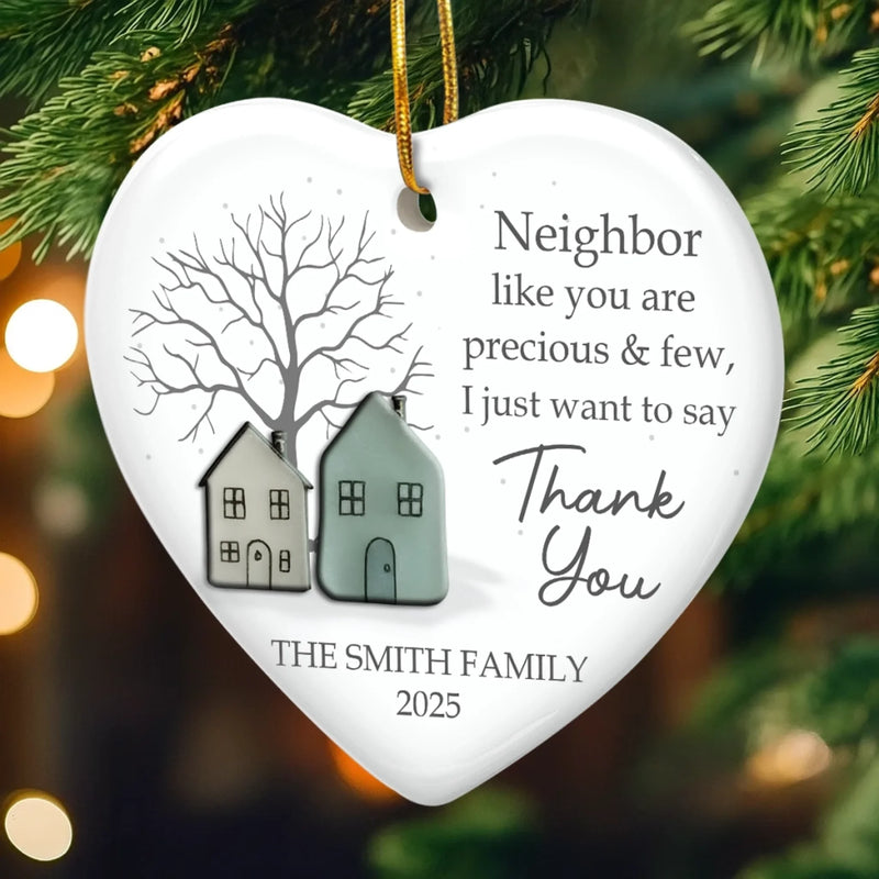 Custom Sea Glass Heart Ceramic Ornament - Personalized Best Friend Christmas Birthday Appreciation Gifts For Friendship, Neighbors, Neighbours, Beach Lovers - Grateful For Good Neighbors