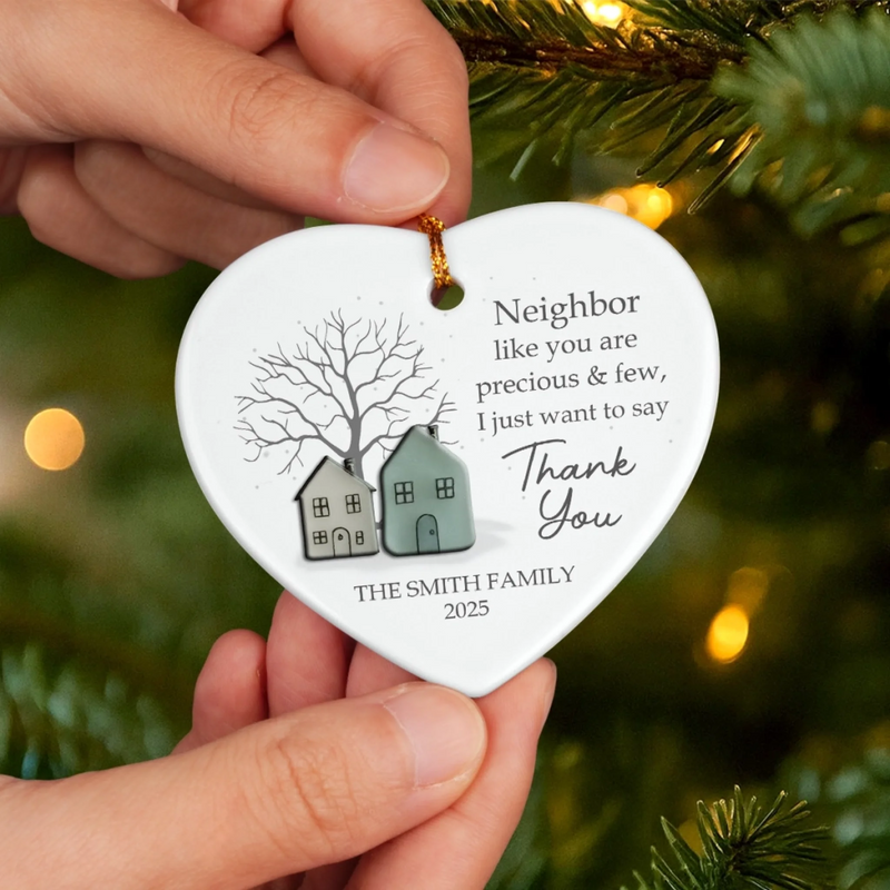 Custom Sea Glass Heart Ceramic Ornament - Personalized Best Friend Christmas Birthday Appreciation Gifts For Friendship, Neighbors, Neighbours, Beach Lovers - Grateful For Good Neighbors