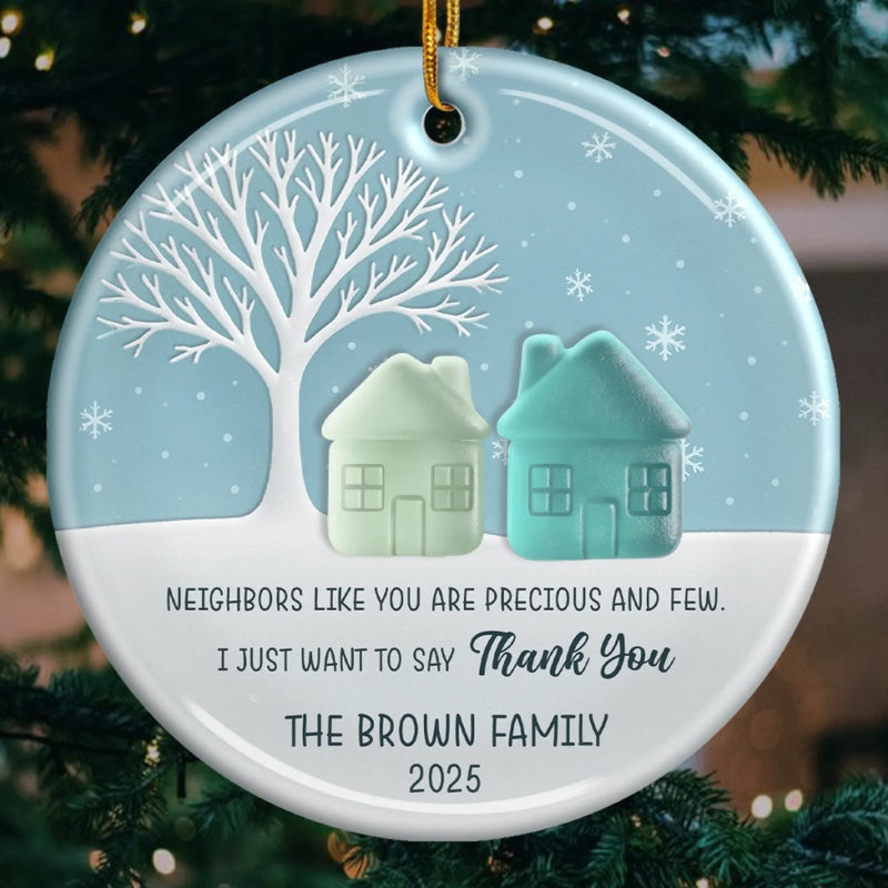 Custom Sea Glass Circle Ceramic Ornament - Personalized Best Friend Christmas Birthday Appreciation Gifts For Friendship, Neighbors, Neighbours, Beach Lovers - Warm Wishes Over The Fence