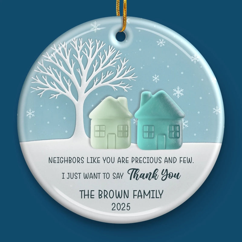 Custom Sea Glass Circle Ceramic Ornament - Personalized Best Friend Christmas Birthday Appreciation Gifts For Friendship, Neighbors, Neighbours, Beach Lovers - Warm Wishes Over The Fence