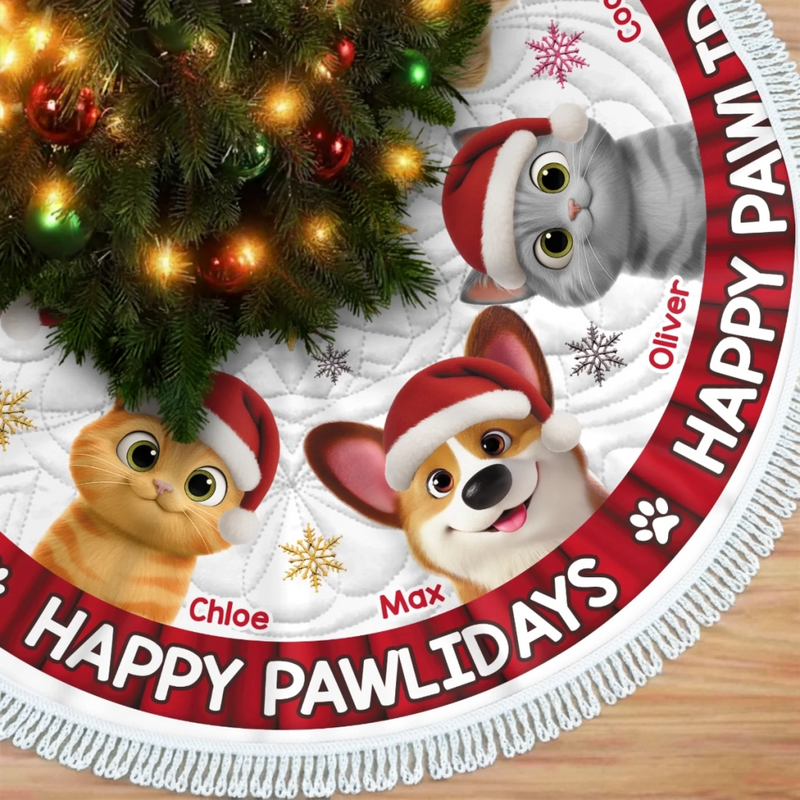 Custom Tree Skirt - Personalized Christmas Birthday Gifts For Dog Cat Lovers, Dog Dad And Mom, Cat Owners - Sleighing The Pawliday Spirit