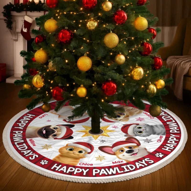 Custom Tree Skirt - Personalized Christmas Birthday Gifts For Dog Cat Lovers, Dog Dad And Mom, Cat Owners - Sleighing The Pawliday Spirit