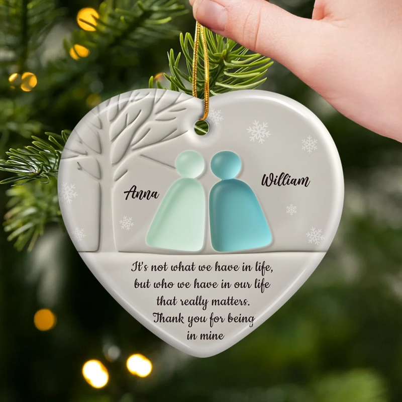Custom Sea Glass Heart Ceramic Ornament - Personalized Anniversary Christmas Wedding Gifts For Husband And Wife, Him And Her, Couples, Beach Lovers - Love Found In The Tide