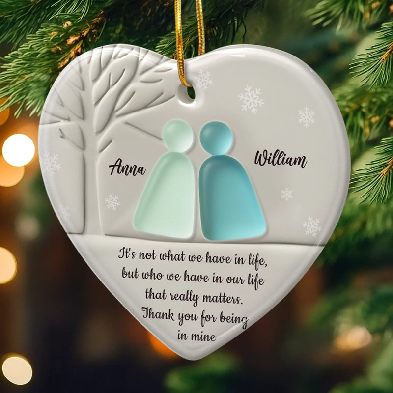 Custom Sea Glass Heart Ceramic Ornament - Personalized Anniversary Christmas Wedding Gifts For Husband And Wife, Him And Her, Couples, Beach Lovers - Love Found In The Tide