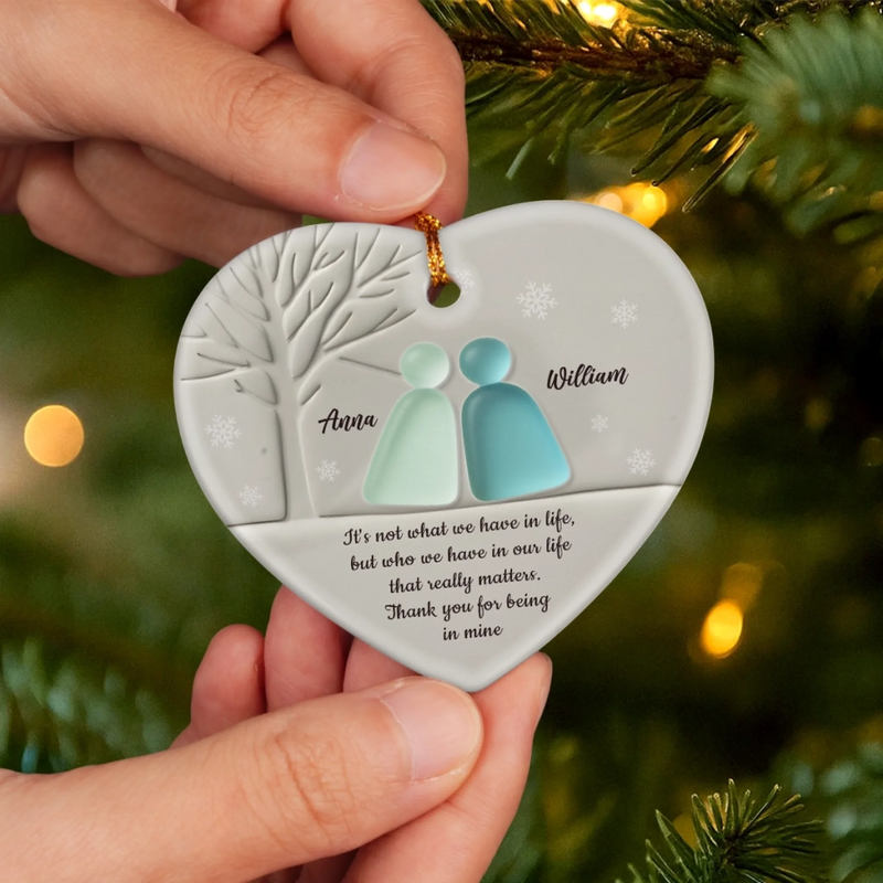 Custom Sea Glass Heart Ceramic Ornament - Personalized Anniversary Christmas Wedding Gifts For Husband And Wife, Him And Her, Couples, Beach Lovers - Love Found In The Tide