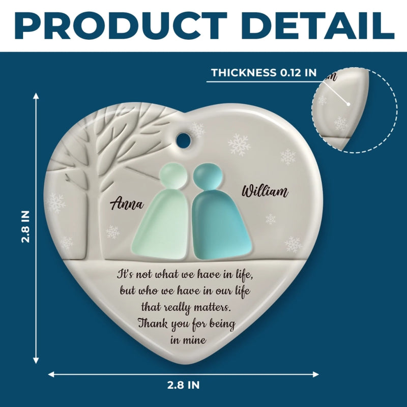 Custom Sea Glass Heart Ceramic Ornament - Personalized Anniversary Christmas Wedding Gifts For Husband And Wife, Him And Her, Couples, Beach Lovers - Love Found In The Tide