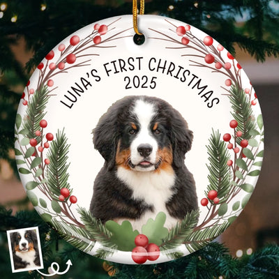 Custom First Christmas Pet Ceramic Ornament - Personalized Christmas Birthday Gifts For Dog Lovers, Cat Lovers, Pet Dad And Mom, New Pet Ornament - Barking Through The Snow
