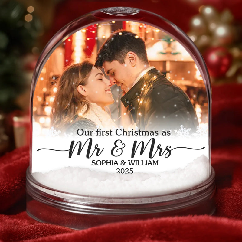 Custom Photo First Christmas Acrylic Snow Globe - Personalized  Anniversary Christmas Wedding Gifts For Husband And Wife, Him And Her - The Start Of Our Forever