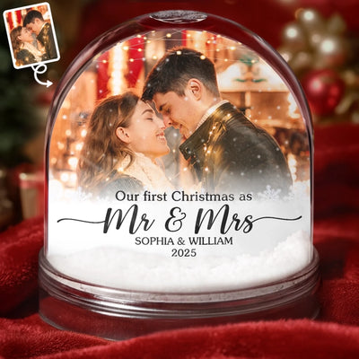 Custom Photo First Christmas Acrylic Snow Globe - Personalized  Anniversary Christmas Wedding Gifts For Husband And Wife, Him And Her - The Start Of Our Forever