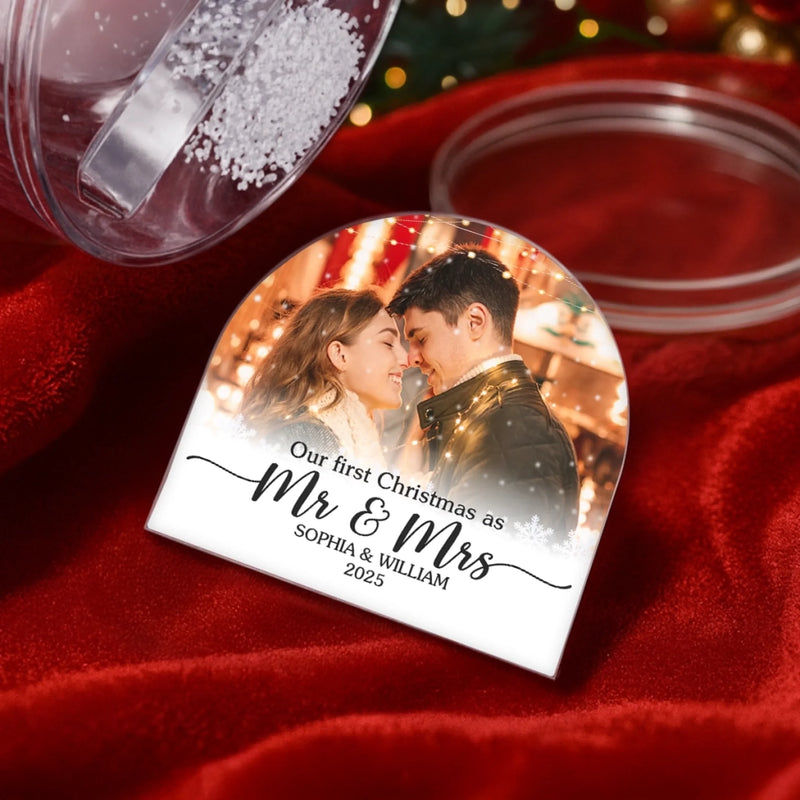 Custom Photo First Christmas Acrylic Snow Globe - Personalized  Anniversary Christmas Wedding Gifts For Husband And Wife, Him And Her - The Start Of Our Forever