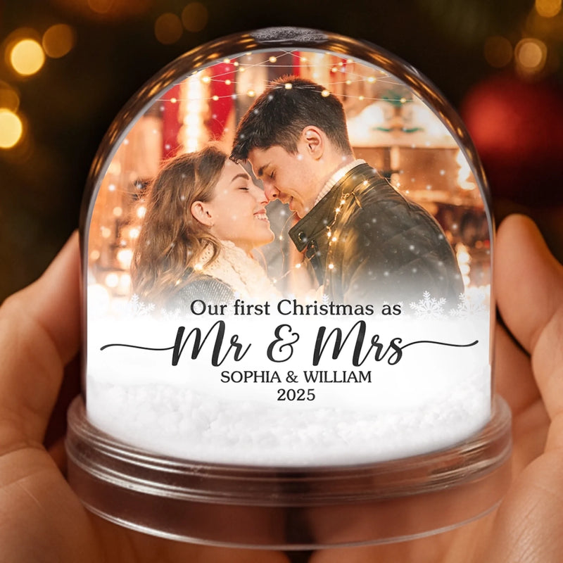 Custom Photo First Christmas Acrylic Snow Globe - Personalized  Anniversary Christmas Wedding Gifts For Husband And Wife, Him And Her - The Start Of Our Forever