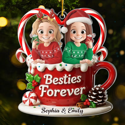 Custom Acrylic Ornament - Personalized Best Friend Christmas Birthday Gifts For Women, Besties, Sisters, BFF - Merry Hearts Forever Connected
