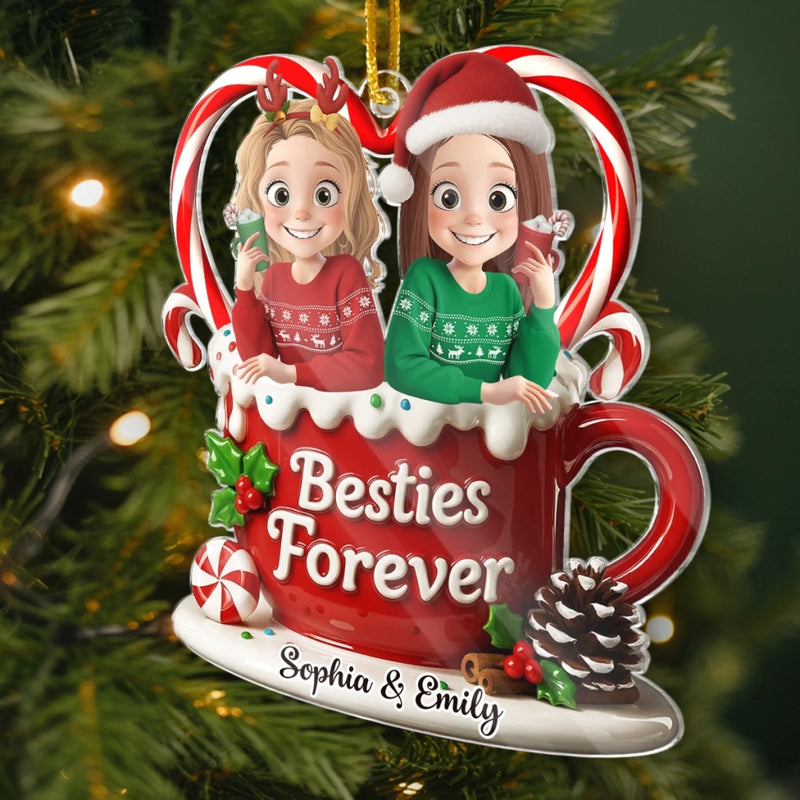 Custom Acrylic Ornament - Personalized Best Friend Christmas Birthday Gifts For Women, Besties, Sisters, BFF - Merry Hearts Forever Connected
