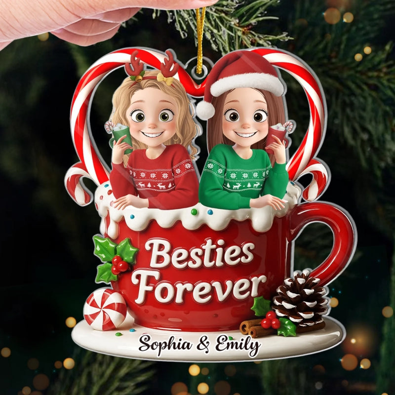Custom Acrylic Ornament - Personalized Best Friend Christmas Birthday Gifts For Women, Besties, Sisters, BFF - Merry Hearts Forever Connected