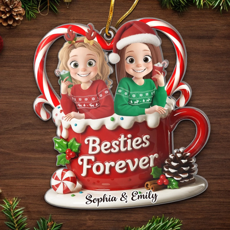 Custom Acrylic Ornament - Personalized Best Friend Christmas Birthday Gifts For Women, Besties, Sisters, BFF - Merry Hearts Forever Connected