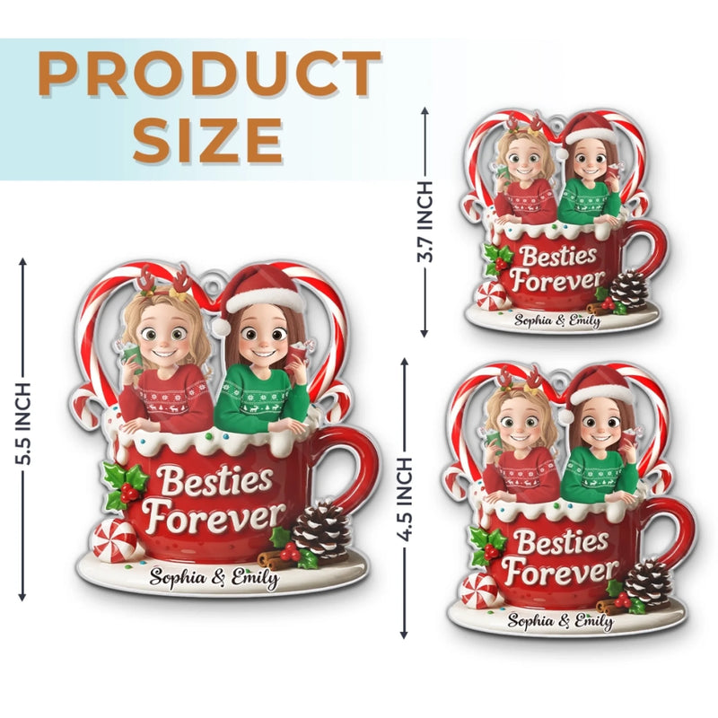 Custom Acrylic Ornament - Personalized Best Friend Christmas Birthday Gifts For Women, Besties, Sisters, BFF - Merry Hearts Forever Connected