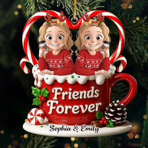 Custom Acrylic Ornament - Personalized Best Friend Christmas Birthday Gifts For Women, Besties, Sisters, BFF - Merry Hearts Forever Connected