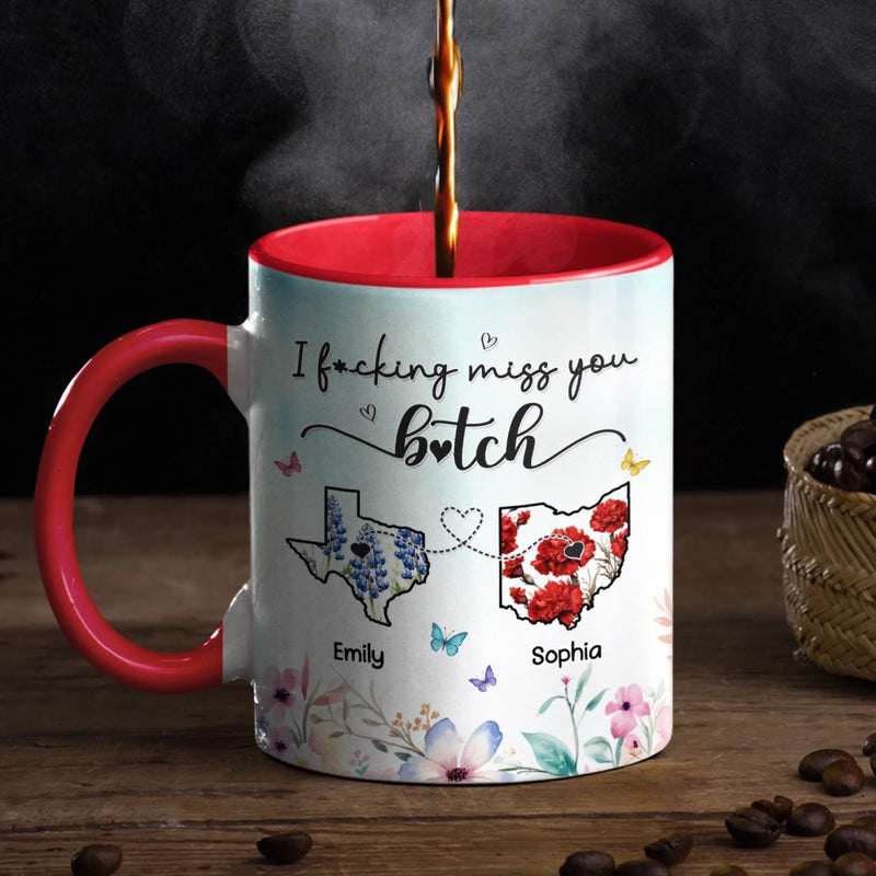 Custom Accent Mug - Personalized Best Friend Birthday Gifts For Women, Besties, Sisters, BFF - Different Places Same Soul